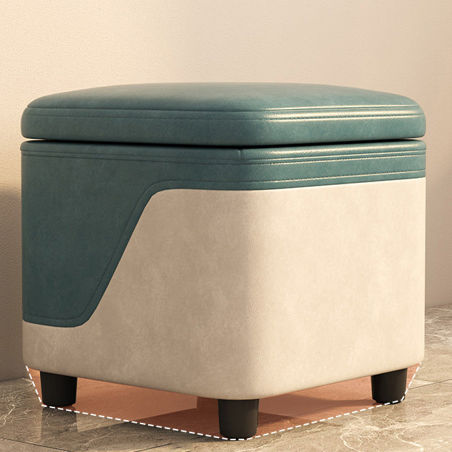 Modern Minimalist Solid Wood Stool with Storage, Rounded Square, Low Profile, Upholstered in Synthetic Fabric for Living Room