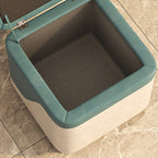 Modern Minimalist Solid Wood Stool with Storage, Rounded Square, Low Profile, Upholstered in Synthetic Fabric for Living Room