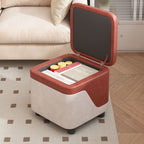 Modern Minimalist Solid Wood Stool with Storage, Rounded Square, Low Profile, Upholstered in Synthetic Fabric for Living Room