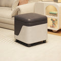 Modern Minimalist Solid Wood Stool with Storage, Rounded Square, Low Profile, Upholstered in Synthetic Fabric for Living Room