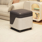 Modern Minimalist Solid Wood Stool with Storage, Rounded Square, Low Profile, Upholstered in Synthetic Fabric for Living Room