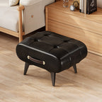 Taburete bajo rectangular contemporáneo escandinavo de cuero sintético y madera maciza con metal para sala de estar