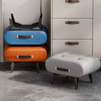 Taburete bajo rectangular contemporáneo escandinavo de cuero sintético y madera maciza con metal para sala de estar