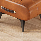 Taburete bajo rectangular contemporáneo escandinavo de cuero sintético y madera maciza con metal para sala de estar