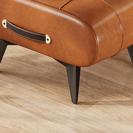 Taburete bajo rectangular contemporáneo escandinavo de cuero sintético y madera maciza con metal para sala de estar