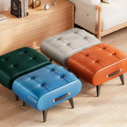 Taburete bajo rectangular contemporáneo escandinavo de cuero sintético y madera maciza con metal para sala de estar