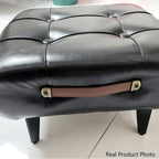 Taburete bajo rectangular contemporáneo escandinavo de cuero sintético y madera maciza con metal para sala de estar