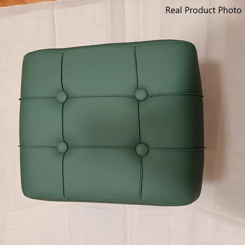 Taburete bajo rectangular contemporáneo escandinavo de cuero sintético y madera maciza con metal para sala de estar