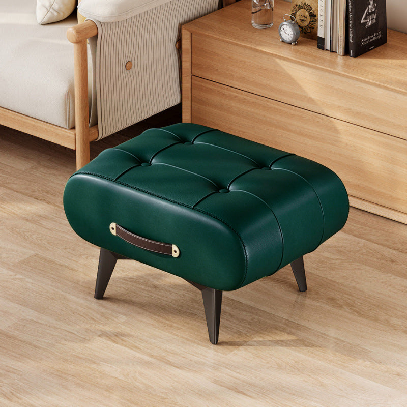 Contemporary Scandinavian PU Leather Solid Wood Metal Rectangular Low Stool For Living Room