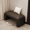 Elegante banco reposapiés moderno de cuero sintético con madera contrachapada – Diseño rectangular redondeado para sala de estar