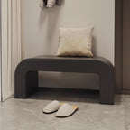 Elegante banco reposapiés moderno de cuero sintético con madera contrachapada – Diseño rectangular redondeado para sala de estar