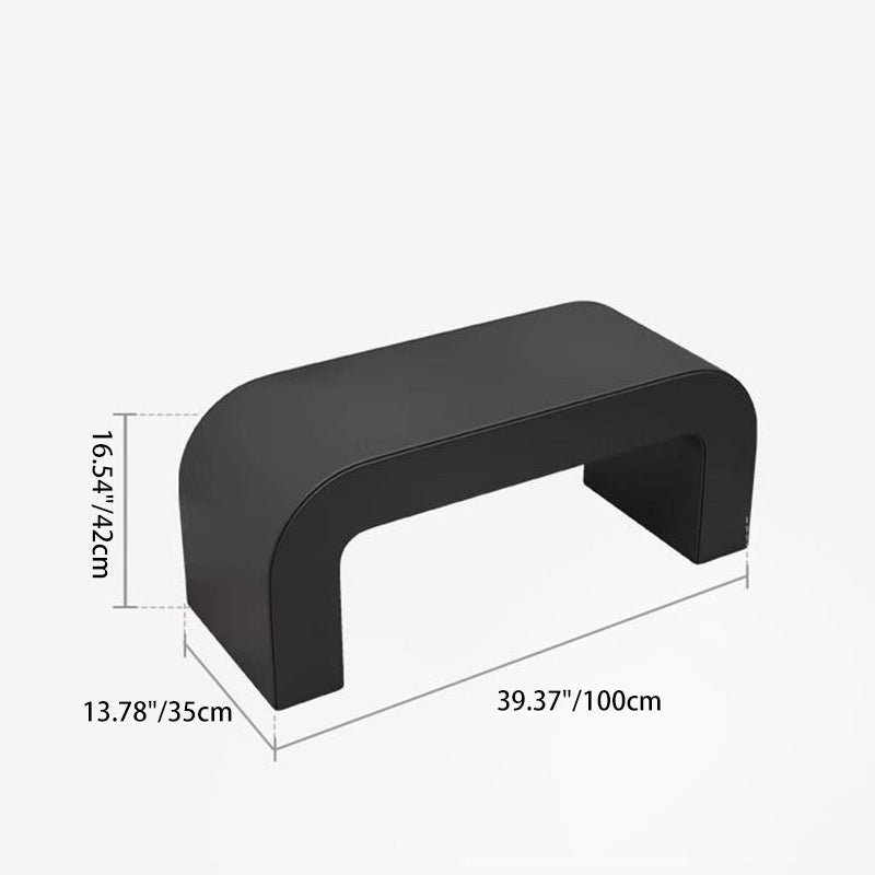 Elegante banco reposapiés moderno de cuero sintético con madera contrachapada – Diseño rectangular redondeado para sala de estar