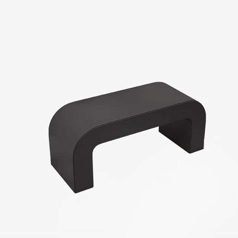 Elegante banco reposapiés moderno de cuero sintético con madera contrachapada – Diseño rectangular redondeado para sala de estar
