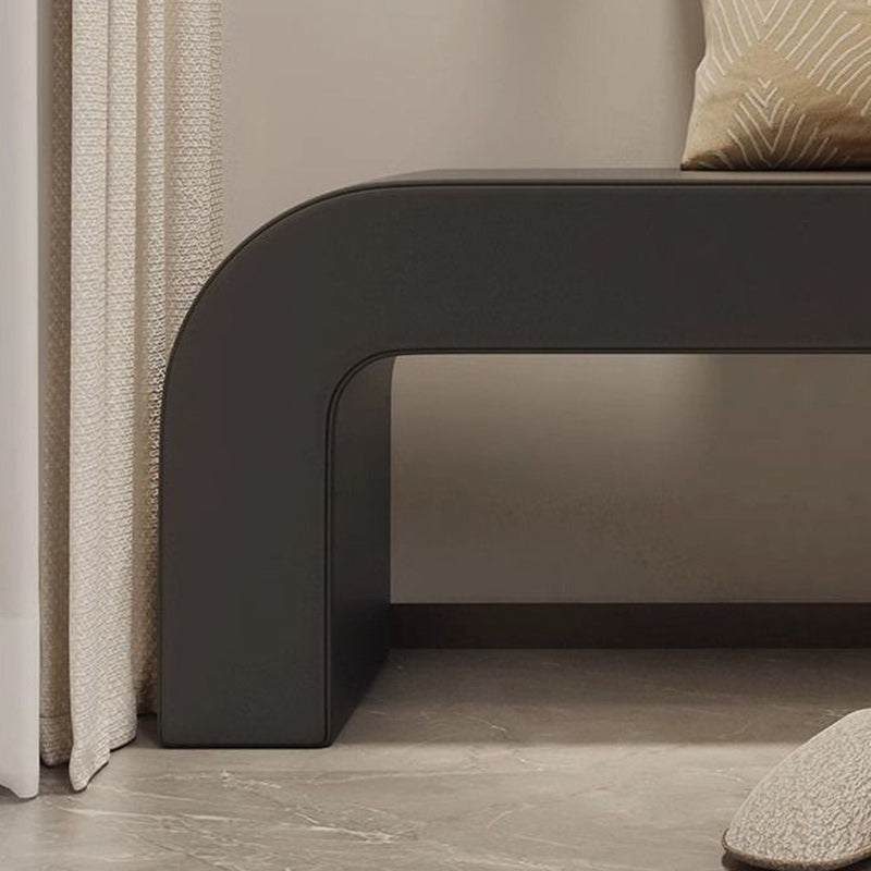 Elegante banco reposapiés moderno de cuero sintético con madera contrachapada – Diseño rectangular redondeado para sala de estar