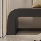 Elegante banco reposapiés moderno de cuero sintético con madera contrachapada – Diseño rectangular redondeado para sala de estar