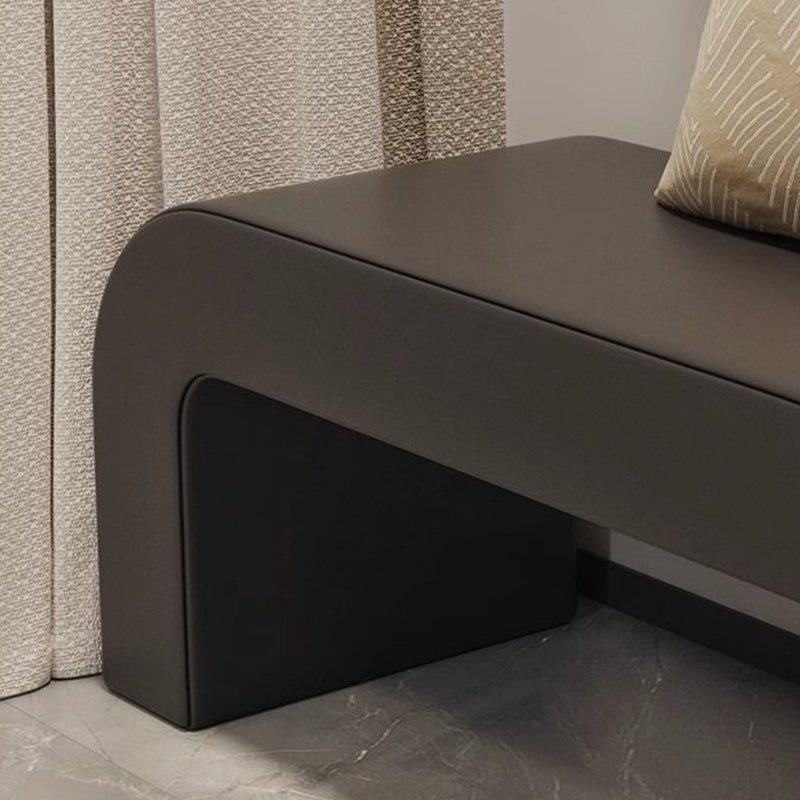 Elegante banco reposapiés moderno de cuero sintético con madera contrachapada – Diseño rectangular redondeado para sala de estar