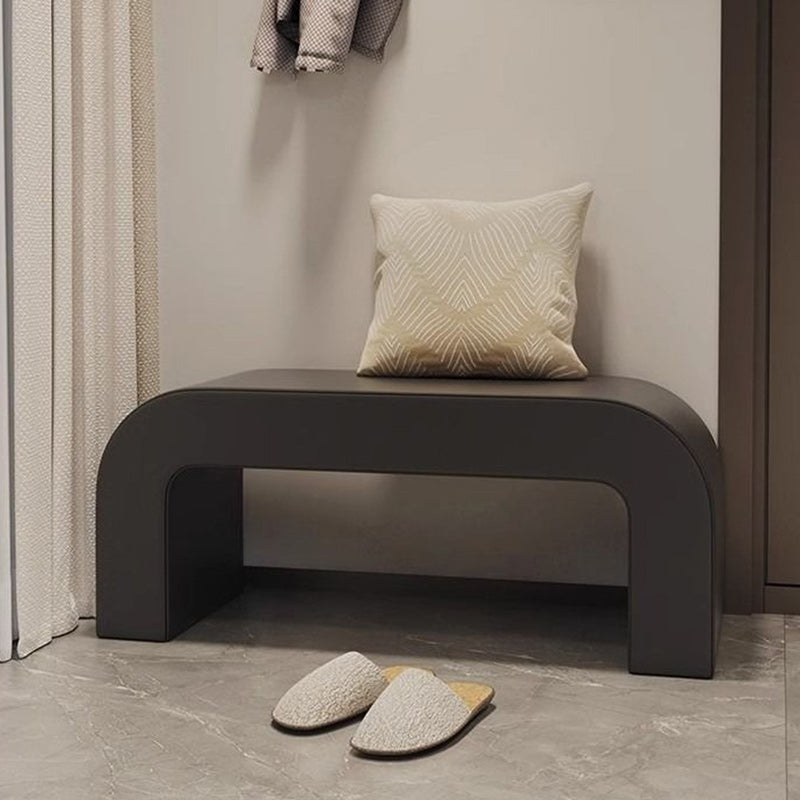 Elegante banco reposapiés moderno de cuero sintético con madera contrachapada – Diseño rectangular redondeado para sala de estar