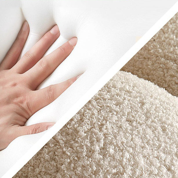Taburete Bajo Redondo Plano de Madera Maciza con Tejido Sherpa, Estilo Moderno Minimalista, Para Sala de Estar