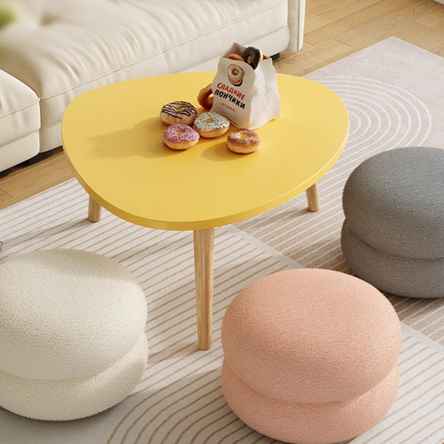 Taburete Bajo Redondo Plano de Madera Maciza con Tejido Sherpa, Estilo Moderno Minimalista, Para Sala de Estar