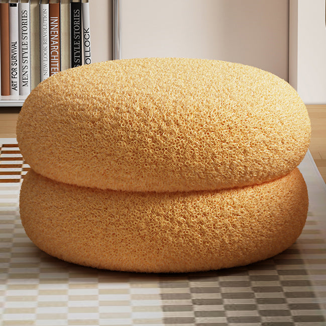 Modern Minimalist Sherpa Fabric Solid Wood Flat Round Low Stool For Living Room