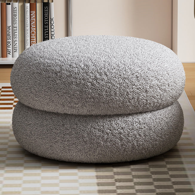 Modern Minimalist Sherpa Fabric Solid Wood Flat Round Low Stool For Living Room
