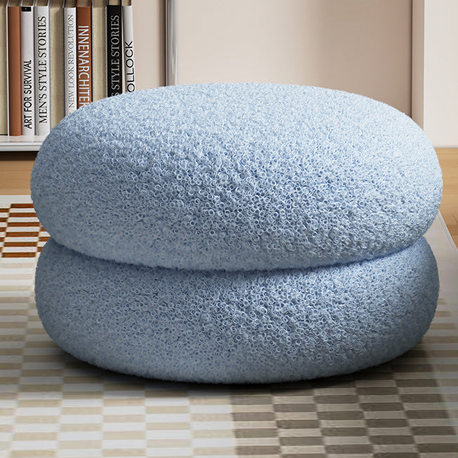 Modern Minimalist Sherpa Fabric Solid Wood Flat Round Low Stool For Living Room