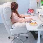 Modern Minimalist Synthetic Fabric Metal Curved Grid Desk Chair With Backrest & Armrests For Home Office