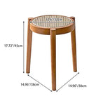 Modern Scandinavian Round Low Stool in Rattan & Rubber Wood – Sleek Living Room Accent