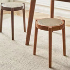 Modern Scandinavian Round Low Stool in Rattan & Rubber Wood – Sleek Living Room Accent