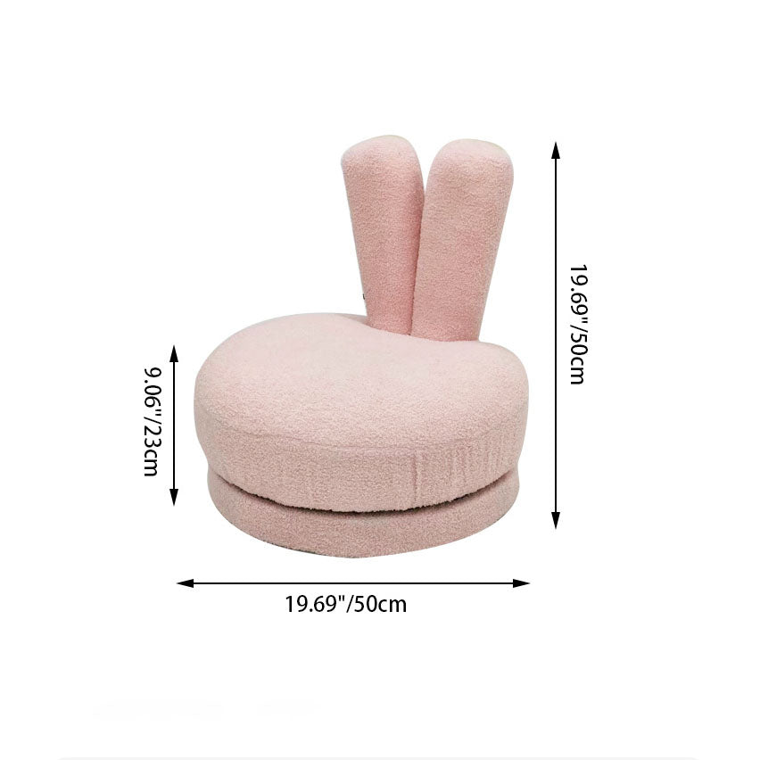 Modern Minimalist Kids Round Stool with Bunny-Ear Backrest — Solid Wood, Sherpa Fabric, Low-Profile for Living Room