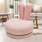 Modern Minimalist Kids Round Stool with Bunny-Ear Backrest — Solid Wood, Sherpa Fabric, Low-Profile for Living Room