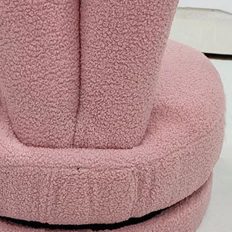 Modern Minimalist Kids Round Stool with Bunny-Ear Backrest — Solid Wood, Sherpa Fabric, Low-Profile for Living Room