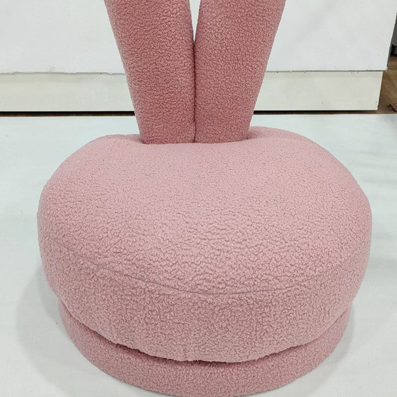 Modern Minimalist Kids Round Stool with Bunny-Ear Backrest — Solid Wood, Sherpa Fabric, Low-Profile for Living Room