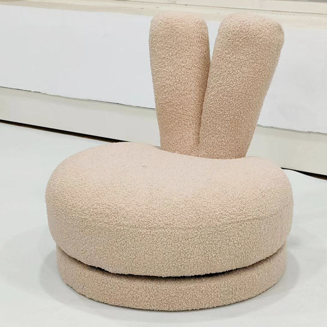 Modern Minimalist Kids Round Stool with Bunny-Ear Backrest — Solid Wood, Sherpa Fabric, Low-Profile for Living Room