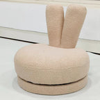 Modern Minimalist Kids Round Stool with Bunny-Ear Backrest — Solid Wood, Sherpa Fabric, Low-Profile for Living Room