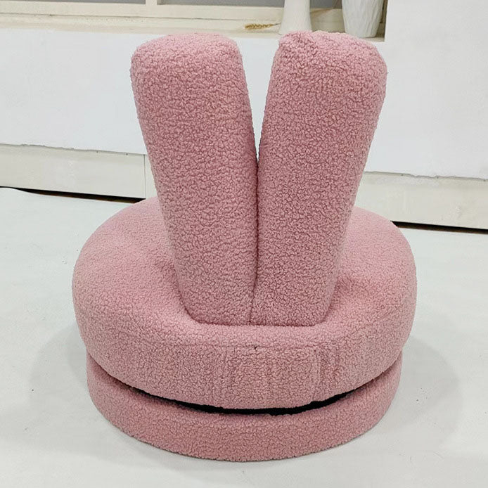 Modern Minimalist Kids Round Stool with Bunny-Ear Backrest — Solid Wood, Sherpa Fabric, Low-Profile for Living Room
