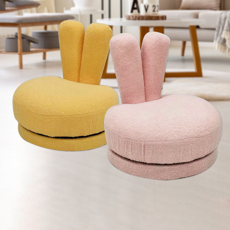 Modern Minimalist Kids Round Stool with Bunny-Ear Backrest — Solid Wood, Sherpa Fabric, Low-Profile for Living Room