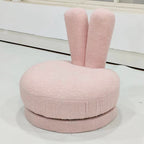 Modern Minimalist Kids Round Stool with Bunny-Ear Backrest — Solid Wood, Sherpa Fabric, Low-Profile for Living Room