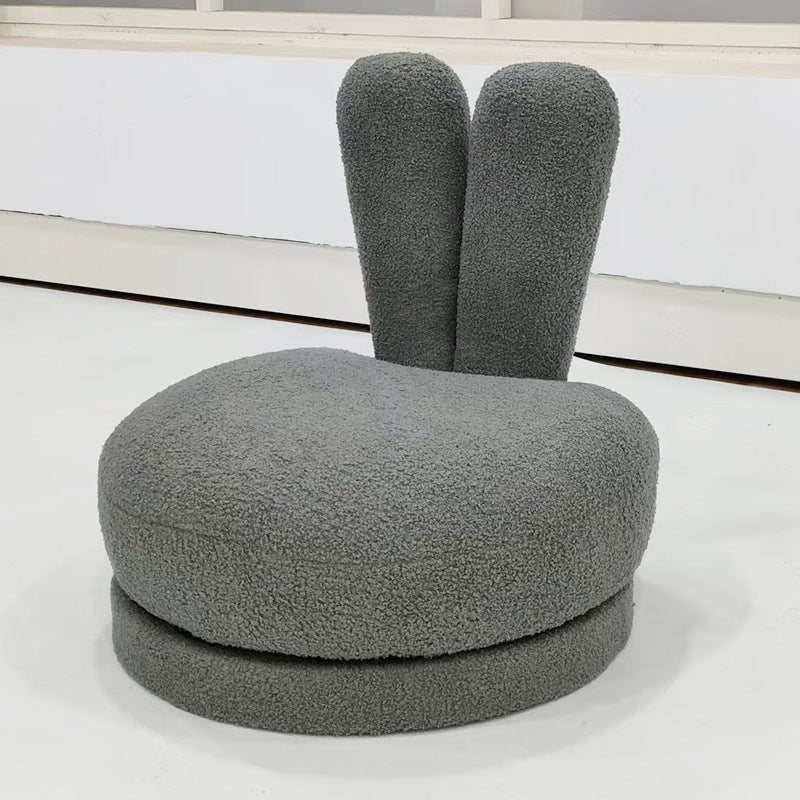 Modern Minimalist Kids Round Stool with Bunny-Ear Backrest — Solid Wood, Sherpa Fabric, Low-Profile for Living Room