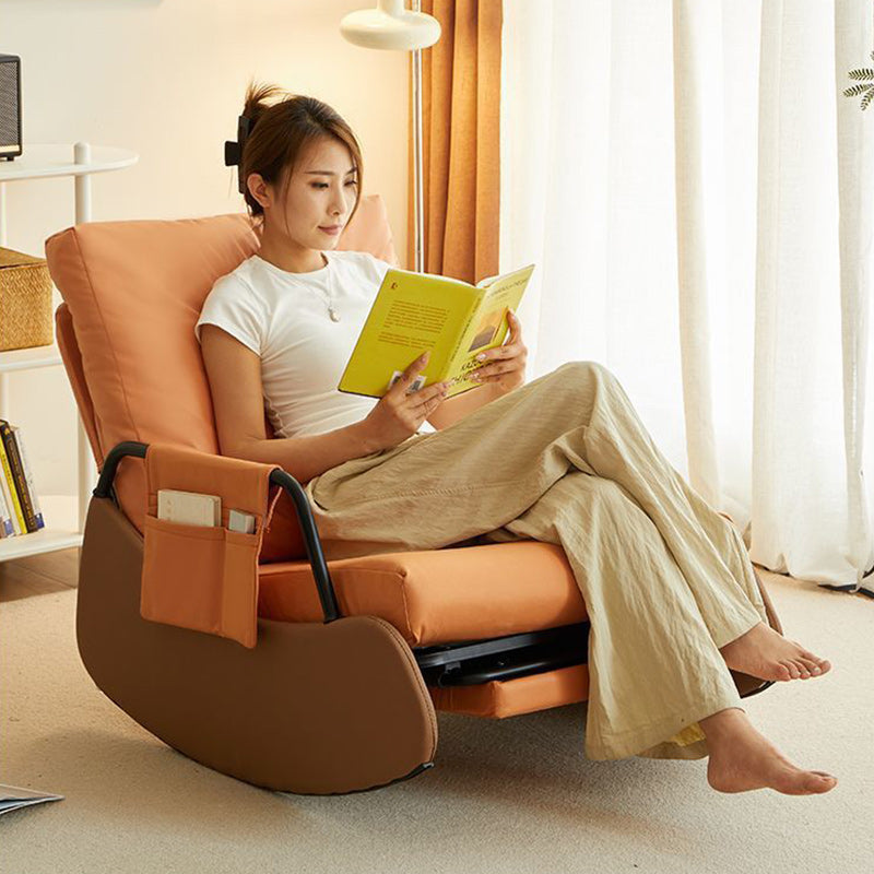 Sillón reclinable curvo de acero al carbono, estilo nórdico contemporáneo, con respaldo y reposabrazos, tapizado en pana sintética y gamuza sintética, para sala de estar