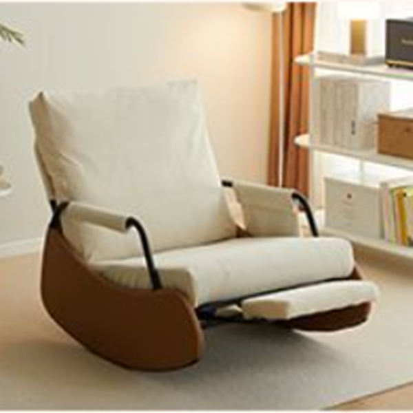 Sillón reclinable curvo de acero al carbono, estilo nórdico contemporáneo, con respaldo y reposabrazos, tapizado en pana sintética y gamuza sintética, para sala de estar