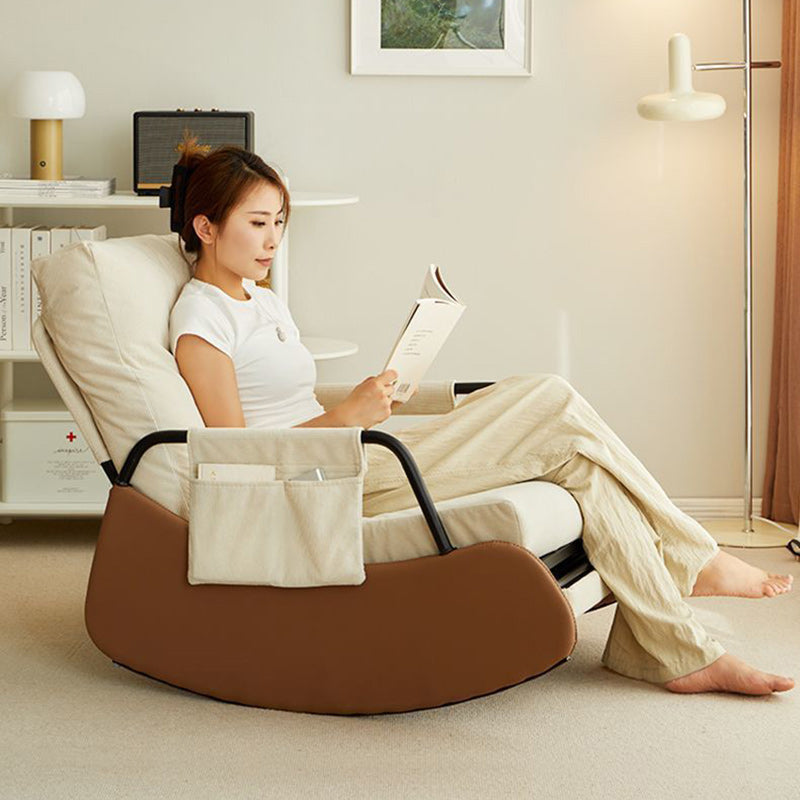 Sillón reclinable curvo de acero al carbono, estilo nórdico contemporáneo, con respaldo y reposabrazos, tapizado en pana sintética y gamuza sintética, para sala de estar