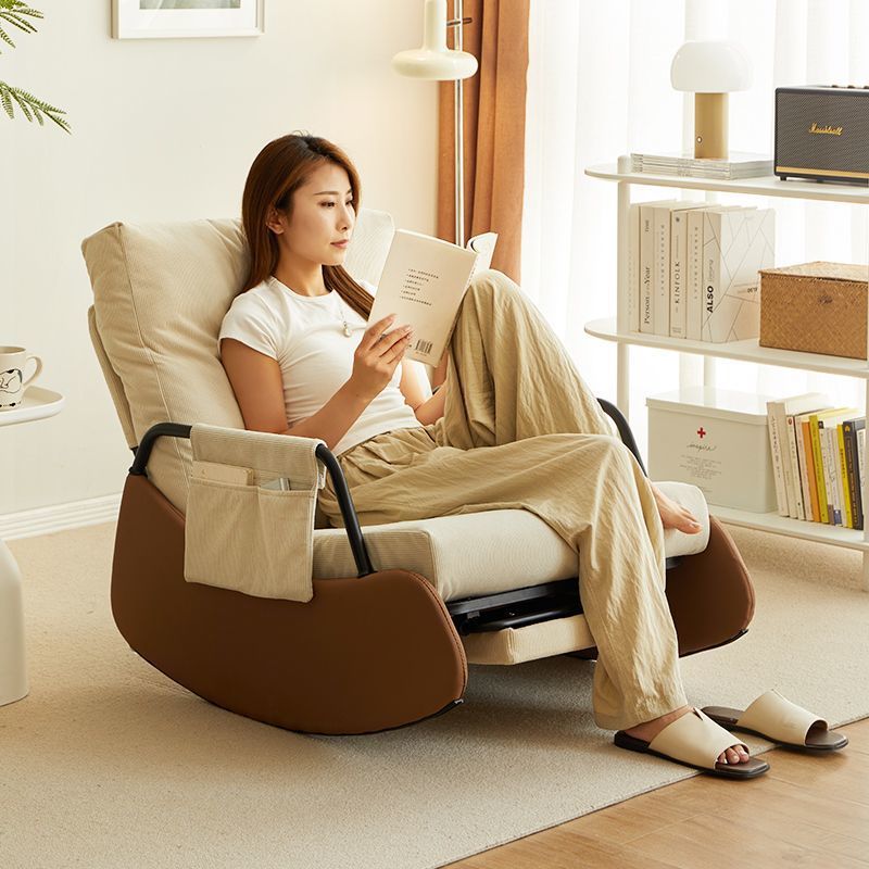 Sillón reclinable curvo de acero al carbono, estilo nórdico contemporáneo, con respaldo y reposabrazos, tapizado en pana sintética y gamuza sintética, para sala de estar