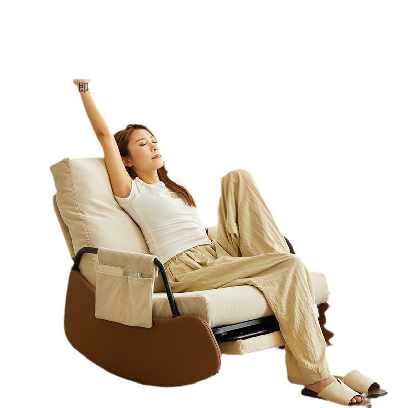 Sillón reclinable curvo de acero al carbono, estilo nórdico contemporáneo, con respaldo y reposabrazos, tapizado en pana sintética y gamuza sintética, para sala de estar