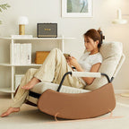 Sillón reclinable curvo de acero al carbono, estilo nórdico contemporáneo, con respaldo y reposabrazos, tapizado en pana sintética y gamuza sintética, para sala de estar