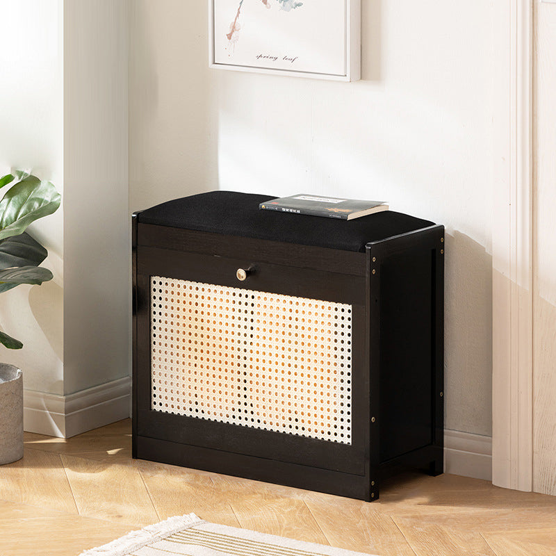 Banco para zapatos ventilado rectangular de lino ABS de bambú japonés tradicional para recibidor y sala de estar