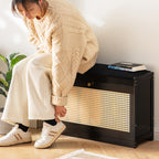 Banco para zapatos ventilado rectangular de lino ABS de bambú japonés tradicional para recibidor y sala de estar