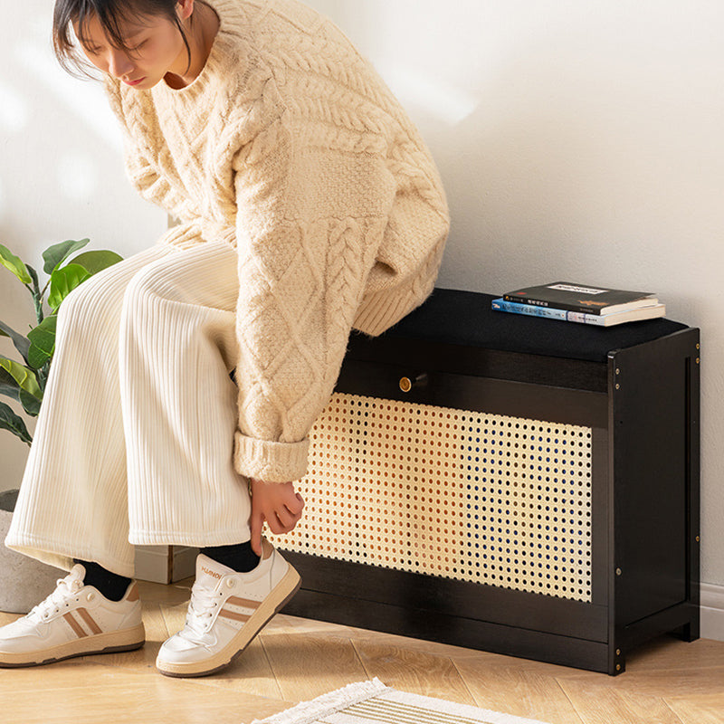 Banco para zapatos ventilado rectangular de lino ABS de bambú japonés tradicional para recibidor y sala de estar