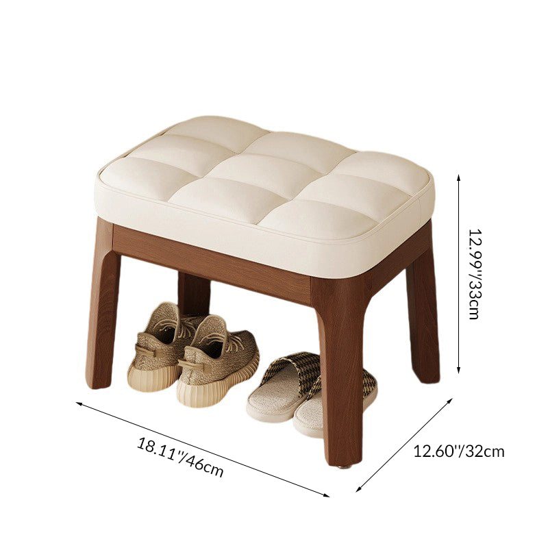 Modern Minimalist Rectangular Low Stool with PU Leather & Solid Wood Grid – Ideal for Entryway & Living Room