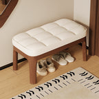 Modern Minimalist Rectangular Low Stool with PU Leather & Solid Wood Grid – Ideal for Entryway & Living Room